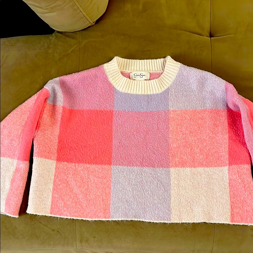 Jessica Simpson Pink and Purple Plaid Sweater